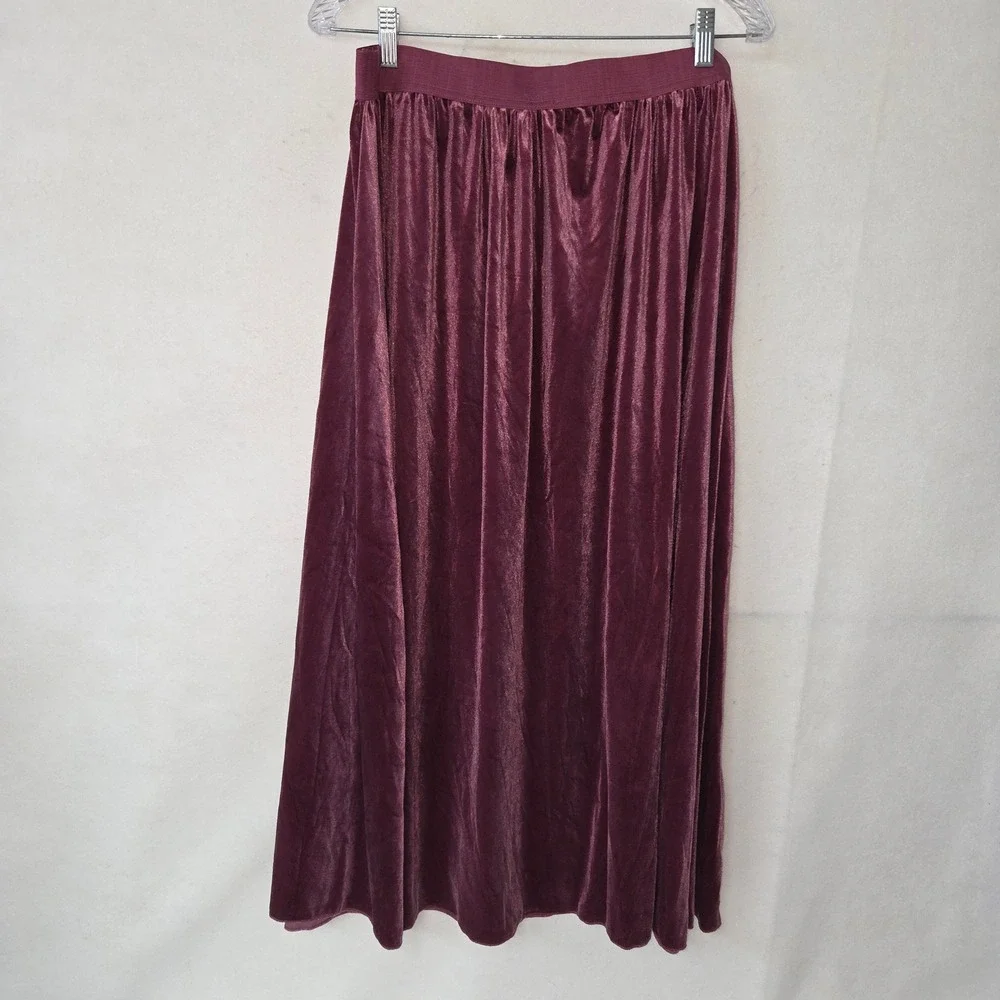 Kaktus Burgundy Rose Velvet Maxi Skirt Elastic Waist Flowy Large Romantic Gothic